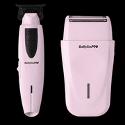 Pink BaBylissPRO hair trimmer and shaver on a white background