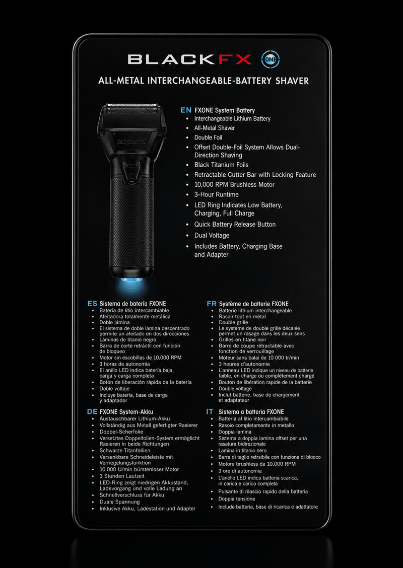 BaBylissPRO FXONE BLACKFX All-Metal Interchangeable-Battery Shaver FX79FSMB