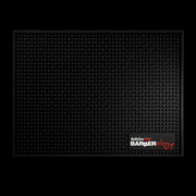 Black mat with Ballyhoo Pro Barberology logo on a black background