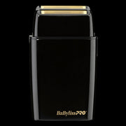 BaBylissPRO FOILFX02 Black Cordless Metal Double-Foil Shaver #FXFS2B featuring hypoallergenic gold titanium foils.
