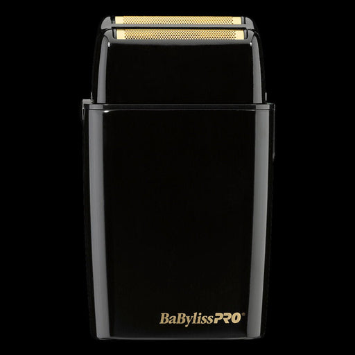BaBylissPRO FOILFX02 Black Cordless Metal Double-Foil Shaver #FXFS2B featuring hypoallergenic gold titanium foils.