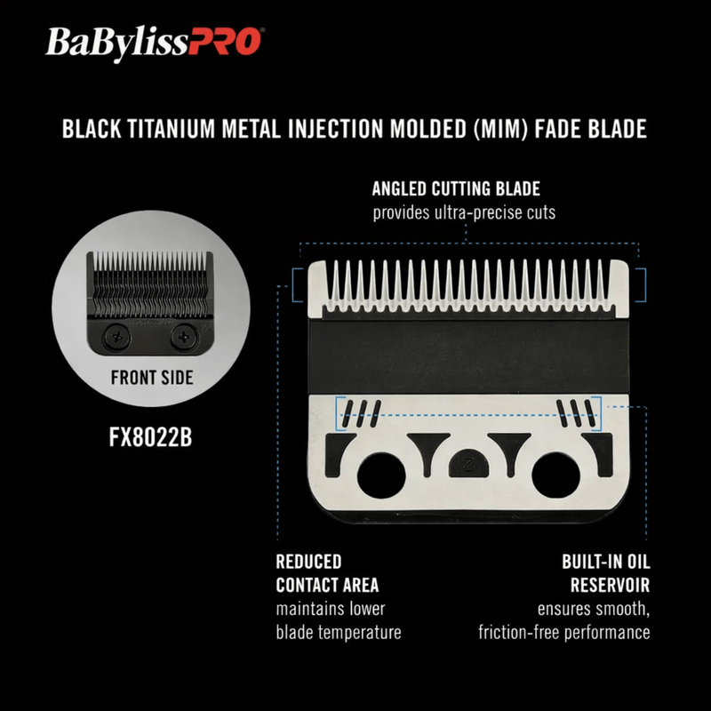 BaBylissPRO Black Titanium MIM Precision Fade Blade FX8022B packaging