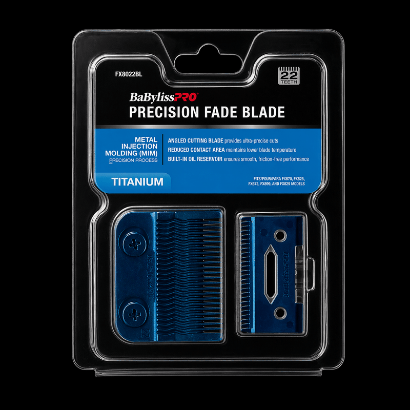 BaBylissPRO blue titanium MIM precision fade blade FX8022BL packaging front barber blade set
