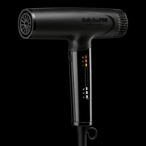 BaBylissPRO BNTC9200MB Matte Black dryer - rear intake grille and control panel side view