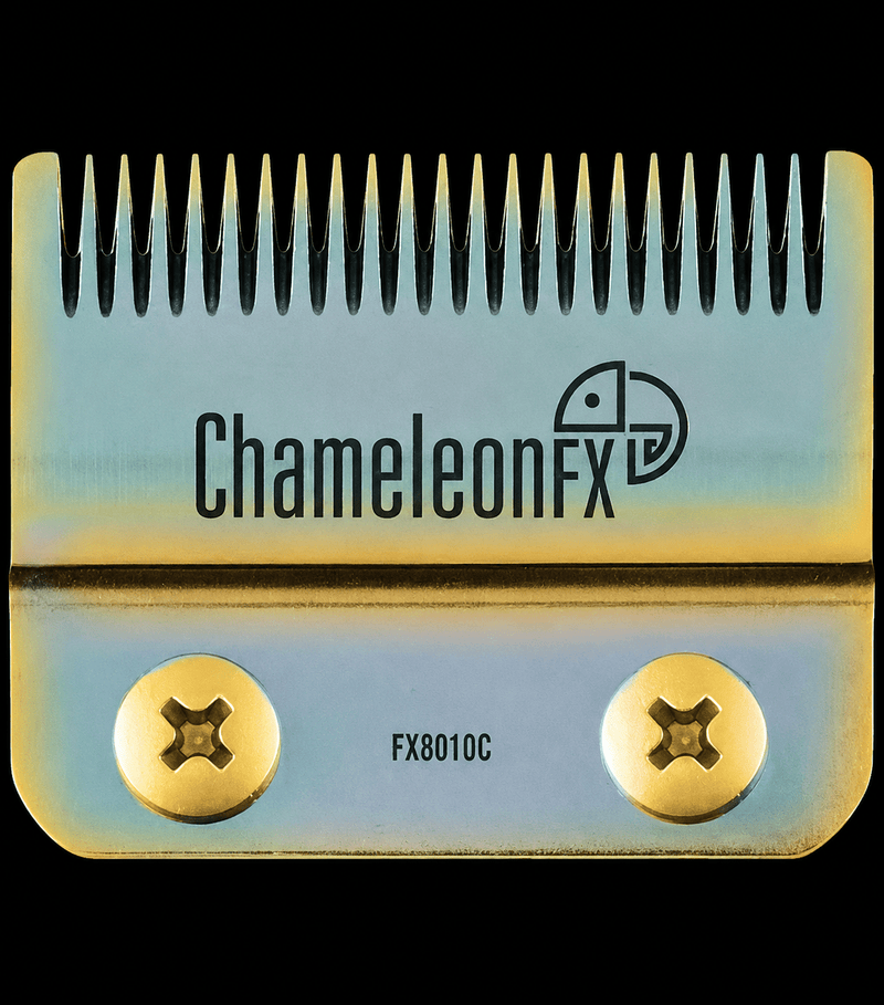 ChameleonFX hair clipper blade with gradient design on a black background