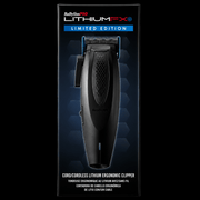 BaByliss Pro Lithium FX Limited Edition clipper packaging on a black background