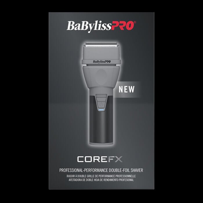 BaBylissPro Core FX shaver packaging on a black background