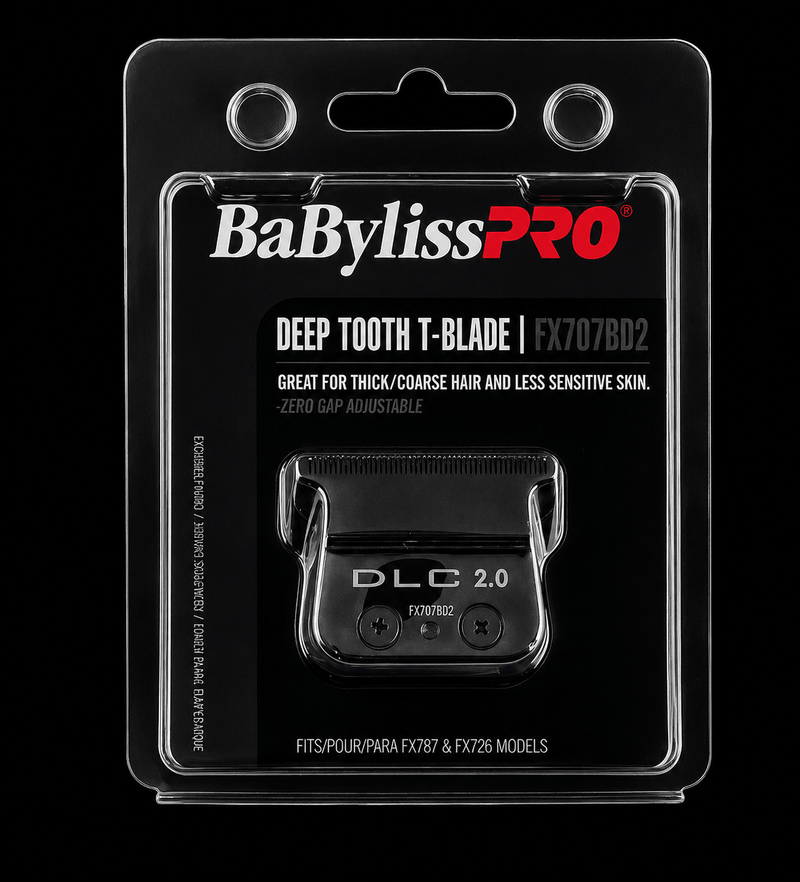 BaBylissPRO deep tooth T-blade packaging on a black background