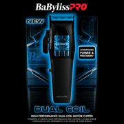 BaBylissPRO Dual Coil Cordless Clipper FX95C retail packaging with unmatched power and precision branding