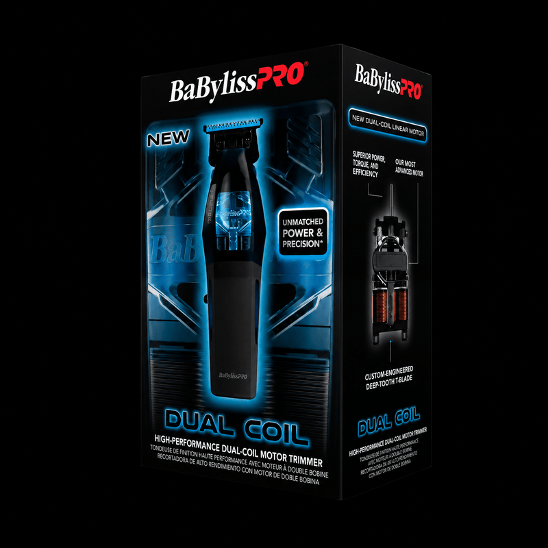 BaBylissPRO FX95T Dual Coil cordless trimmer retail packaging with high performance linear motor branding
