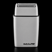 BaBylissPRO FOILFX02 Grey cordless metal double-foil shaver front view on black background