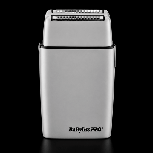 BaBylissPRO FOILFX02 Grey cordless metal double-foil shaver front view on black background