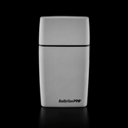 BaBylissPRO FOILFX02 Grey cordless metal double-foil shaver angle view on black background