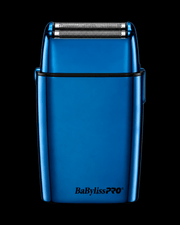 BaBylissPRO FOILFX02 Blue Cordless Metal Double-Foil Shaver – back view on black background