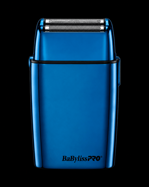 BaBylissPRO FOILFX02 Blue Cordless Metal Double-Foil Shaver – back view on black background