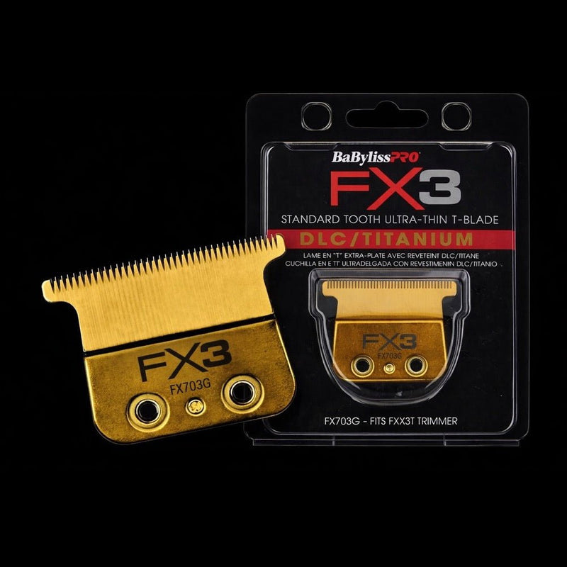 Gold FX3 blade with packaging on a black background