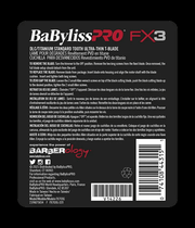 Back of a BaBylissPRO FX3 hair styling tool packaging with text and branding.