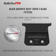 BaBylissPRO black graphite deep-tooth T-blade with branding on a gray background