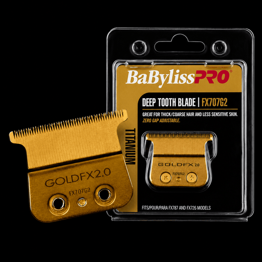 Gold FX2.0 deep tooth blade with packaging on a black background
