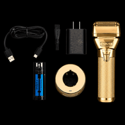 BaBylissPRO FXONE GoldFX shaver accessories including charger battery dock and USB cable