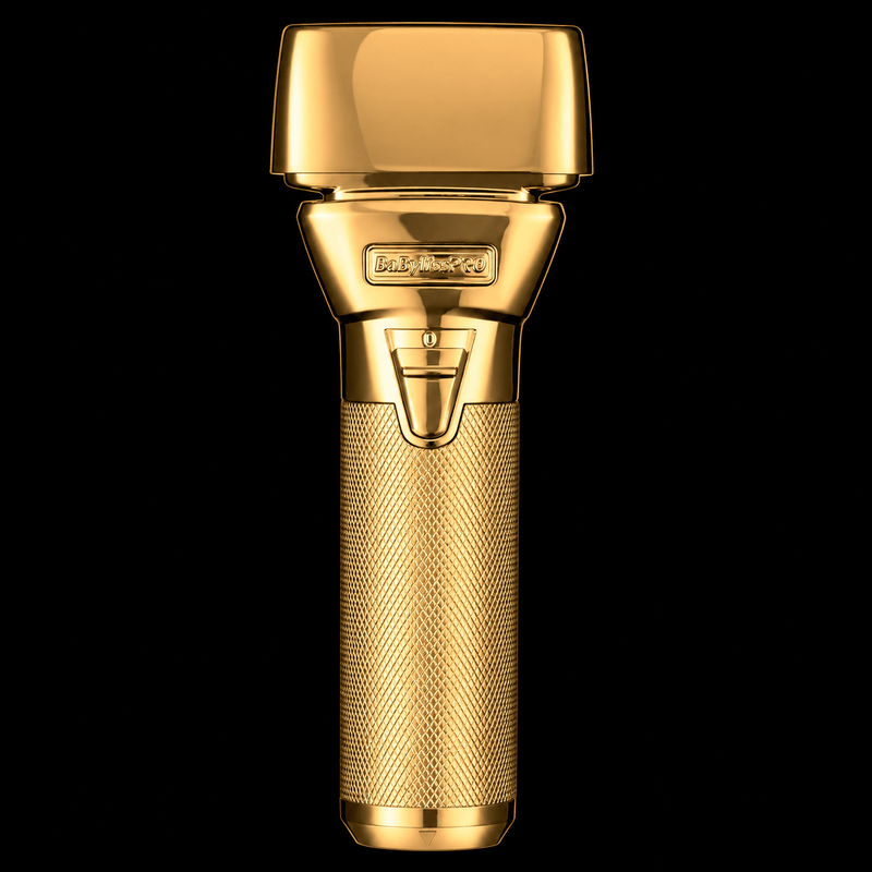 BaBylissPRO GoldFX FXONE foil shaver angled front view with dual gold titanium foils