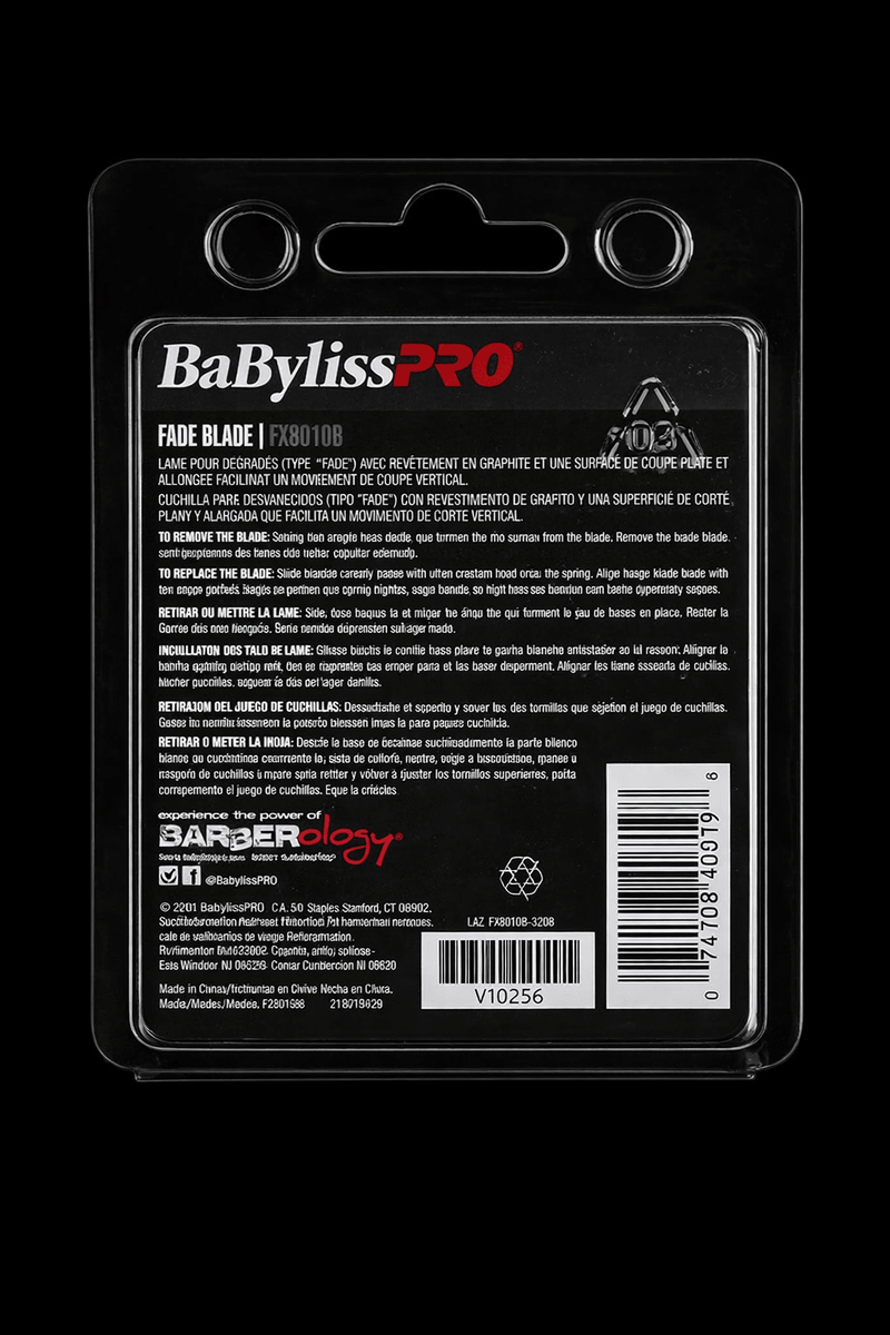 BaBylissPRO FX8010B fade blade replacement packaging back with instructions and barcode
