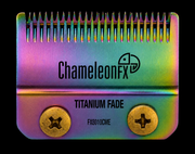 ChameleonFX titanium fade comb with colorful gradient on a black background
