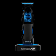 BaBylissPRO FX95T Dual Coil cordless trimmer with charging stand and illuminated blue motor display
