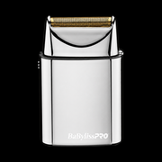 BaBylissPRO FOILFX01 FXFS1 silver single-foil shaver, front view with exposed gold foil
