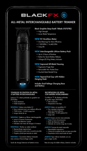 BaBylissPRO FXONE SkeletonFX Black Trimmer – interchangeable battery accessory detail view on black background