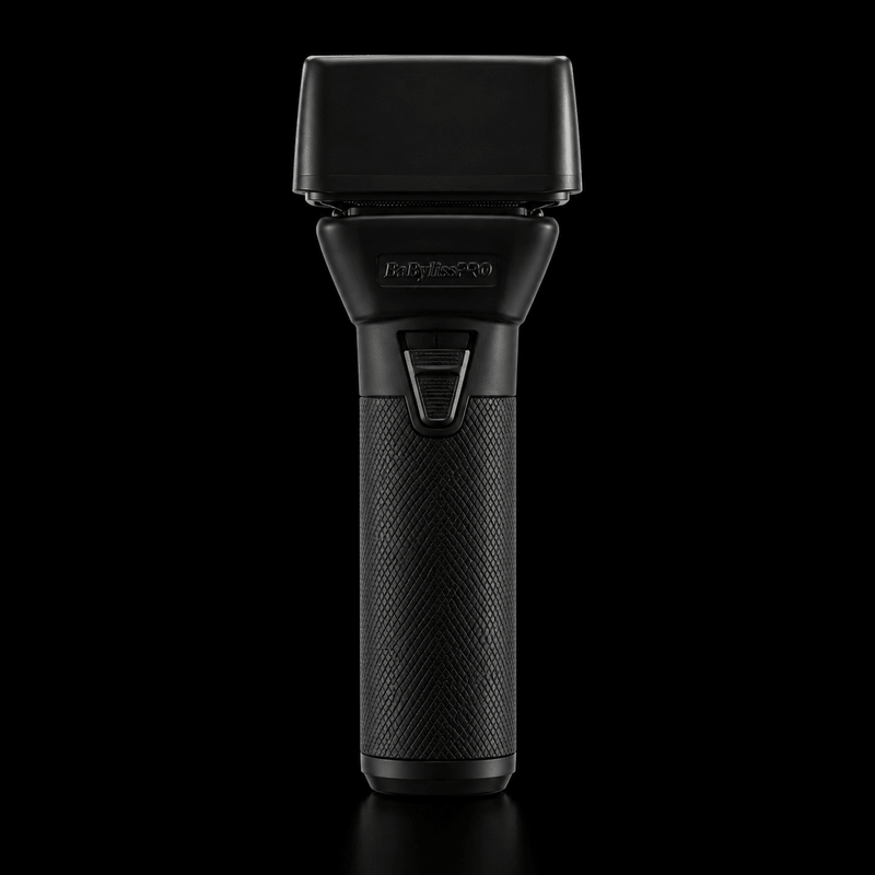 BaBylissPRO FXONE BLACKFX All-Metal Interchangeable-Battery Shaver FX79FSMB – accessories view on black background