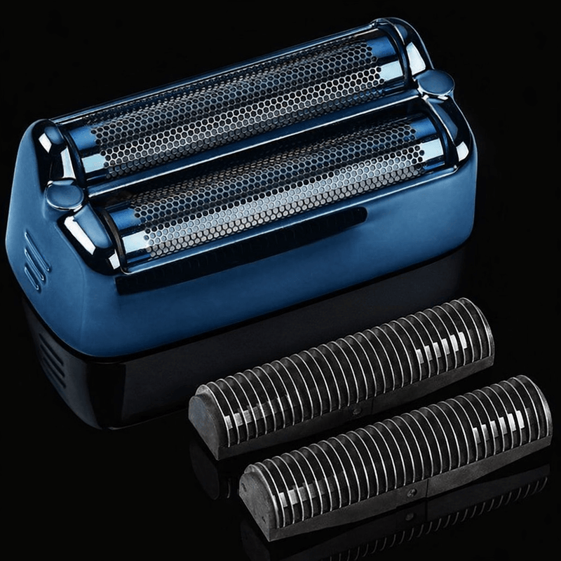 BaBylissPRO FXONE Blue Replacement Foil & cutter on a black background