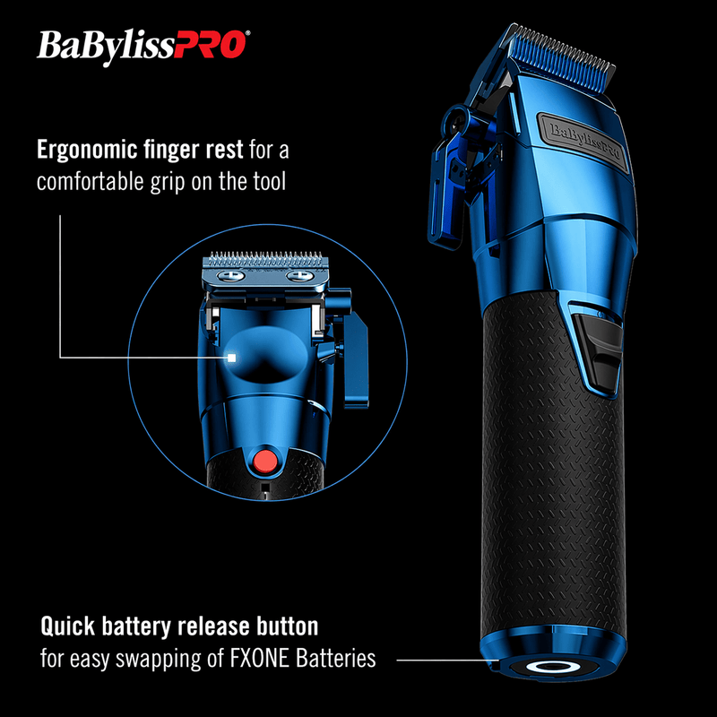 BaBylissPRO FXONE BlueFX clipper ergonomic grip and quick battery release button