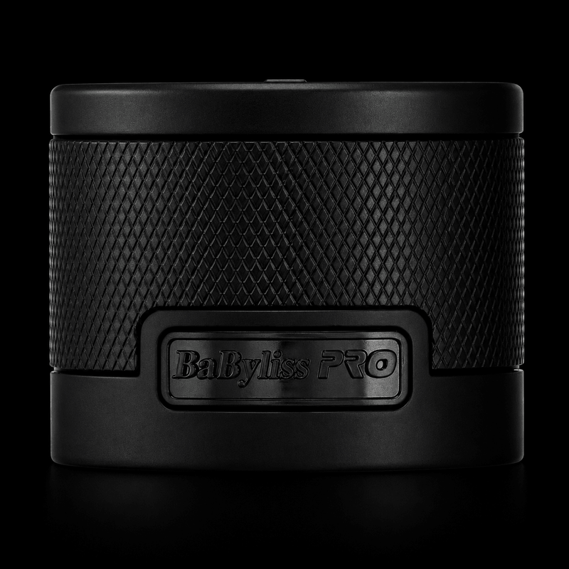 Black container with textured surface and 'BaByliss PRO' branding on a black background