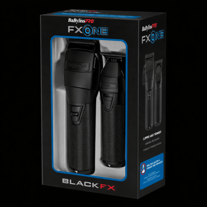 BaByliss Pro FX One Black FX hair trimmer packaging on a black background