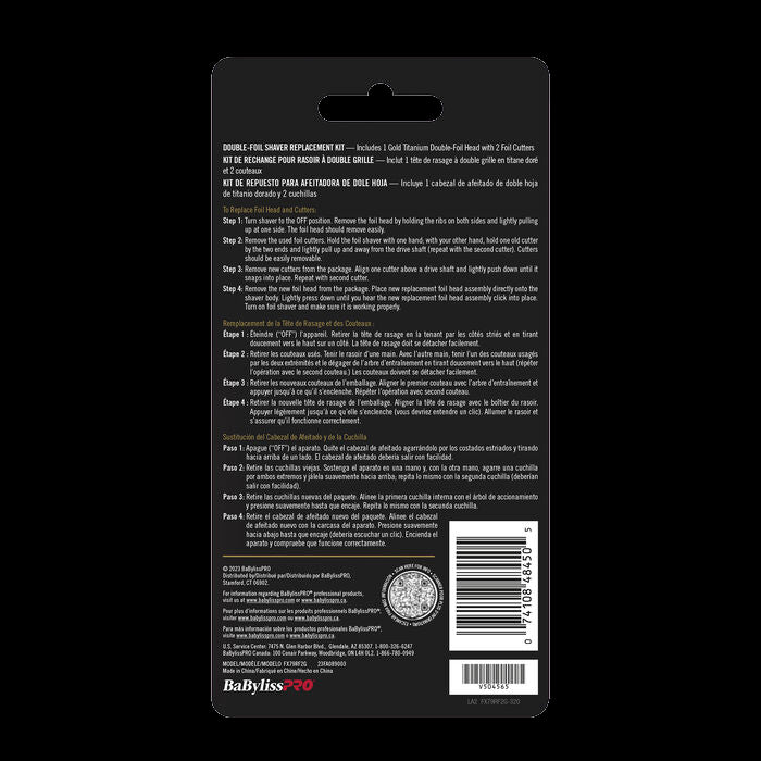 BaBylissPRO FXONE Gold replacement foil and cutter retail packaging back side