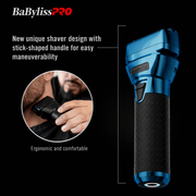 BaBylissPRO shaver with blue and black design on a black background