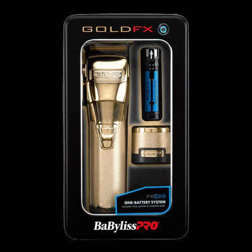BaBylissPRO Gold FX hair trimmer set in packaging with visible branding.