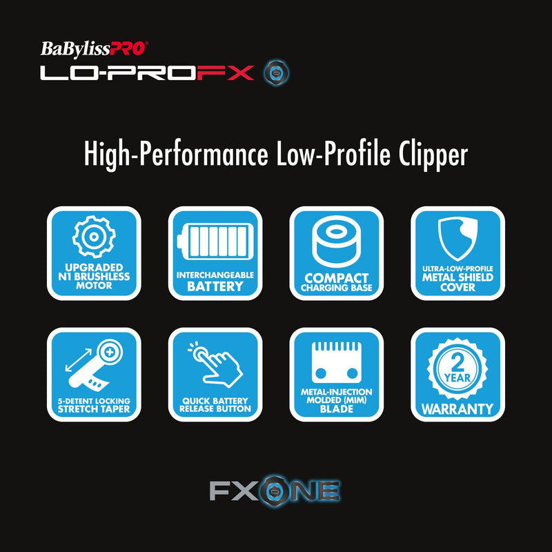 BaBylissPRO FXONE LO-PROFX Clipper FX829 key features brushless motor battery system
