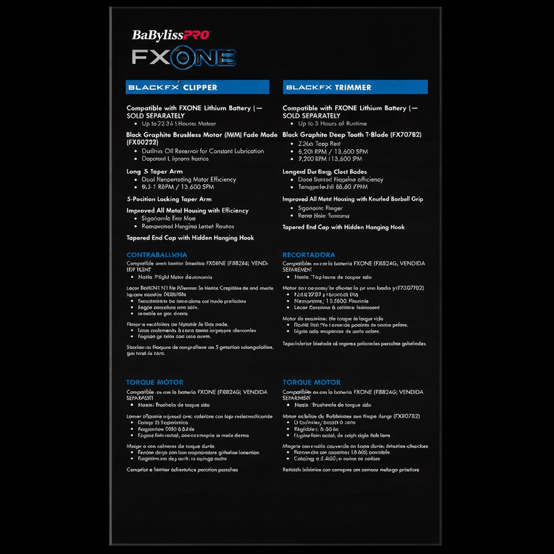Technical specifications of BaBylissPRO FX ONE hair styling tools on a black background