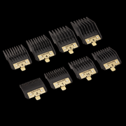 Eight black BaBylissPRO FXPCG premium clipper guards arranged to show their gold size labels