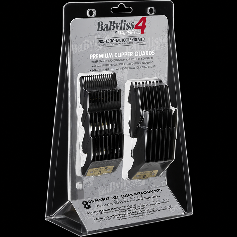 Angled view of the BaBylissPRO FXPCG package showing the stacked black clipper guards