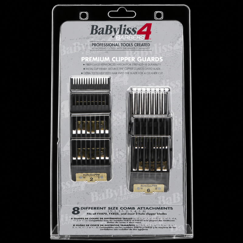 Front view of the BaBylissPRO FXPCG eight-piece premium clipper guard package