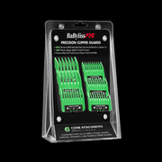 Angled view of the BaBylissPRO FXPCG2 package with green Precision clipper guards