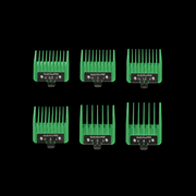 BaBylissPRO FXPCG2 green Precision clipper guards in two rows, showing sizes 0.5 through 4