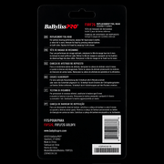 Back of a BaBylissPRO replacement foil head packaging with text and barcode.