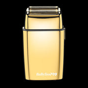 BaBylissPRO FOILFX02 Gold Cordless Metal Double-Foil Shaver #FXFS2G front view showing gold titanium foils.
