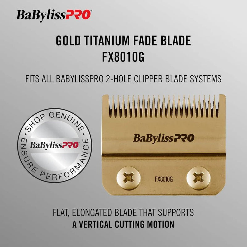 BaBylissPro gold titanium fade blade FX8010G on a gray background