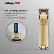 BaBylissPRO FXONE trimmer with interchangeable battery on a gray background