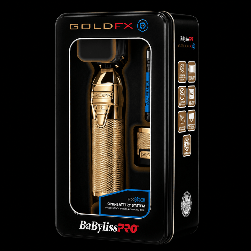 Gold FX BaBylissPro grooming tool packaging on a black background